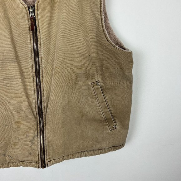 Woolrich Vest Men XL Brown Sherpa Fleece Lined Canvas Full Zip Work Outdoor WORN - Picture 7 of 16